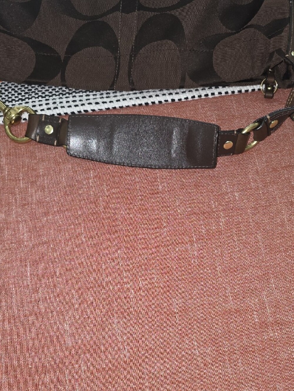 Coach Brown Signature Canvas Shoulder Bag with Gold-Tone Hardware - Picture 12 of 14